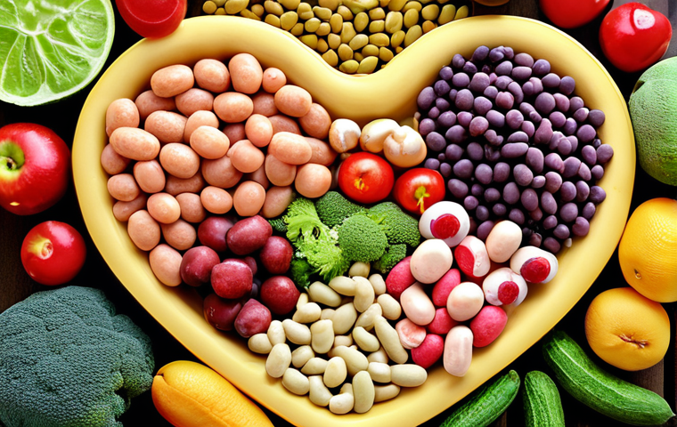 **Image Prompt for Gut Bacteria and Heart Health**:
"Illustration of a diverse gut microbiome with various types of beneficial bacteria, surrounded by fruits, vegetables, and legumes. The background shows a healthy heart, symbolizing the positive impact of a fiber-rich diet on cardiovascular health."