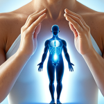 A professional, serene adult figure in modest, comfortable clothing, embodying a state of mental clarity and balance. The background features subtle, abstract, glowing pathways of light, gently flowing between the abdominal area and the head, symbolizing the intricate gut-brain axis and the orchestrating power of the microbiome. The scene is bright and airy, with soft, calming natural light. This image should convey inner harmony and vitality. Safe for work, appropriate content, fully clothed, perfect anatomy, correct proportions, natural pose, well-formed hands, proper finger count, natural body proportions, high-quality professional photography, conceptual art style.