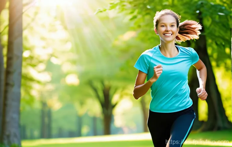 마이크로바이옴과 운동의 상관관계 - **Prompt: Energetic Morning Run with Gut-Brain Connection**
A vibrant, healthy-looking young adu...