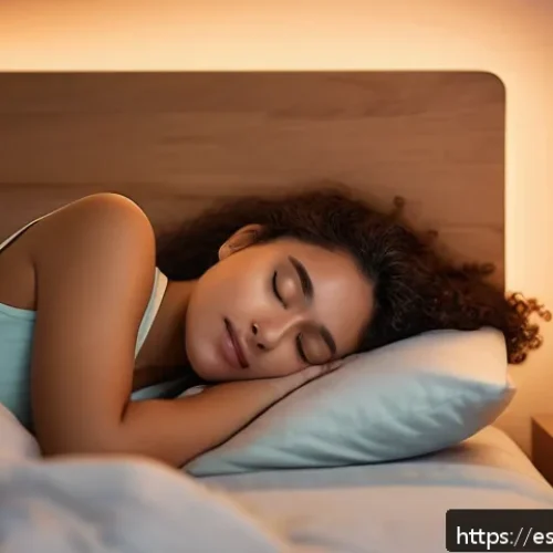 마이크로바이옴과 불면증의 상관관계 - A cozy, softly lit bedroom scene at night showing a young adult Hispanic woman peacefully sleeping, ...