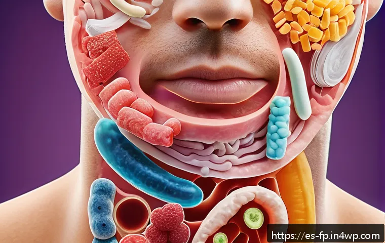 마이크로바이옴 분석을 위한 자주 묻는 질문 - A vibrant, detailed illustration of a healthy human digestive system showing a diverse and balanced ...