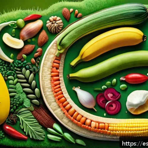 마이크로바이옴과 건강한 소화의 비결 - A vibrant and colorful illustration of a balanced gut microbiome ecosystem inside a human digestive ...